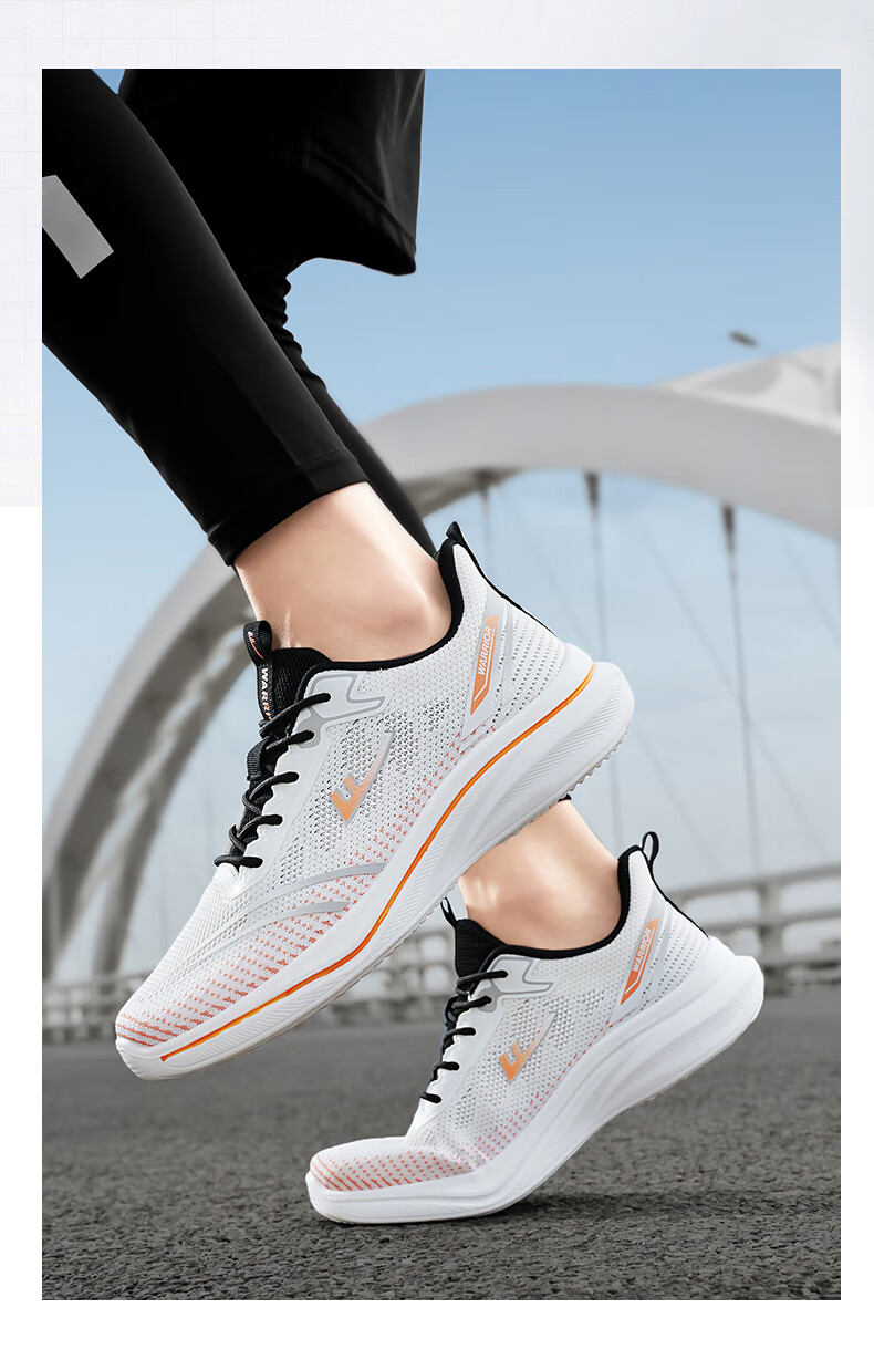 Warrior Men's Sports Shoes Lightweight Breathable Running Shoes Casual Soft Elastic Sneakers White Orange Size 39 5