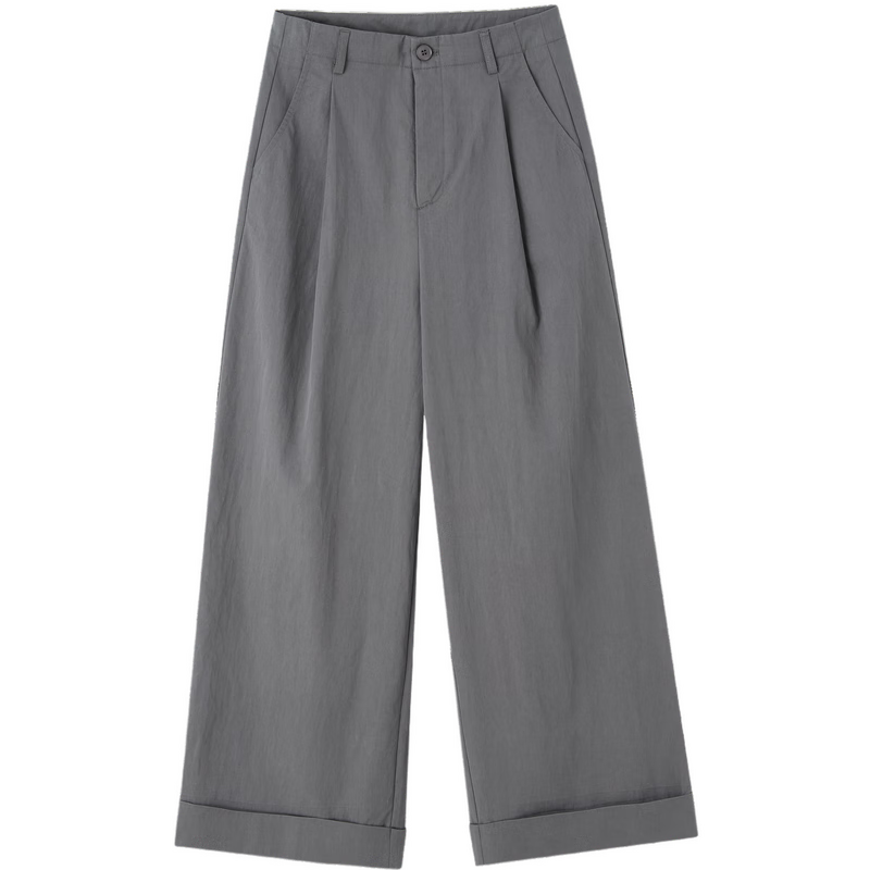 Dme [Commuter Lazy Pants] Spring Simple Style Cloud-Feel Cotton Roll-Edge Long Pants Comfortable Straight-Leg Concealing Women's Casual Pants