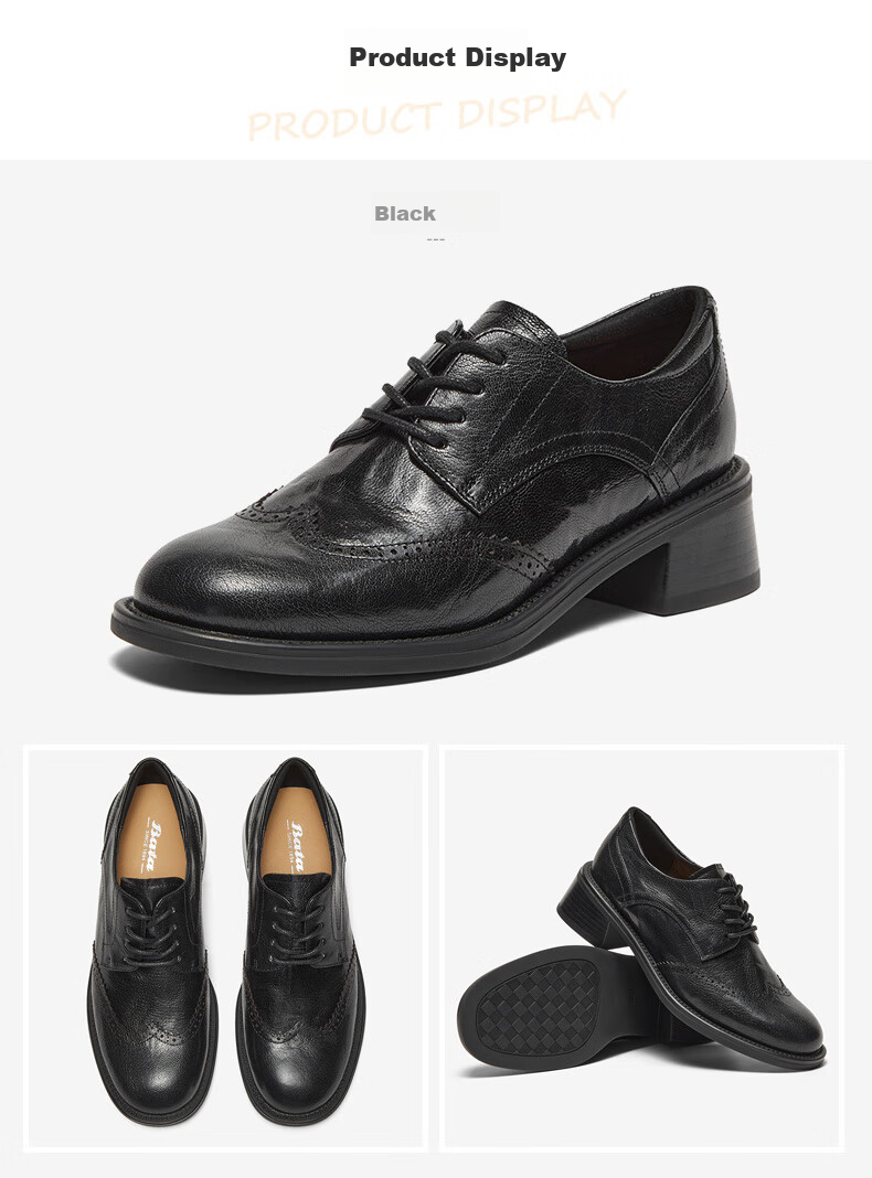 Bata Oxford Shoes for Women, Spring And Autumn New Style British Sheepskin Brogue Leather Shoes 45019CM4 8
