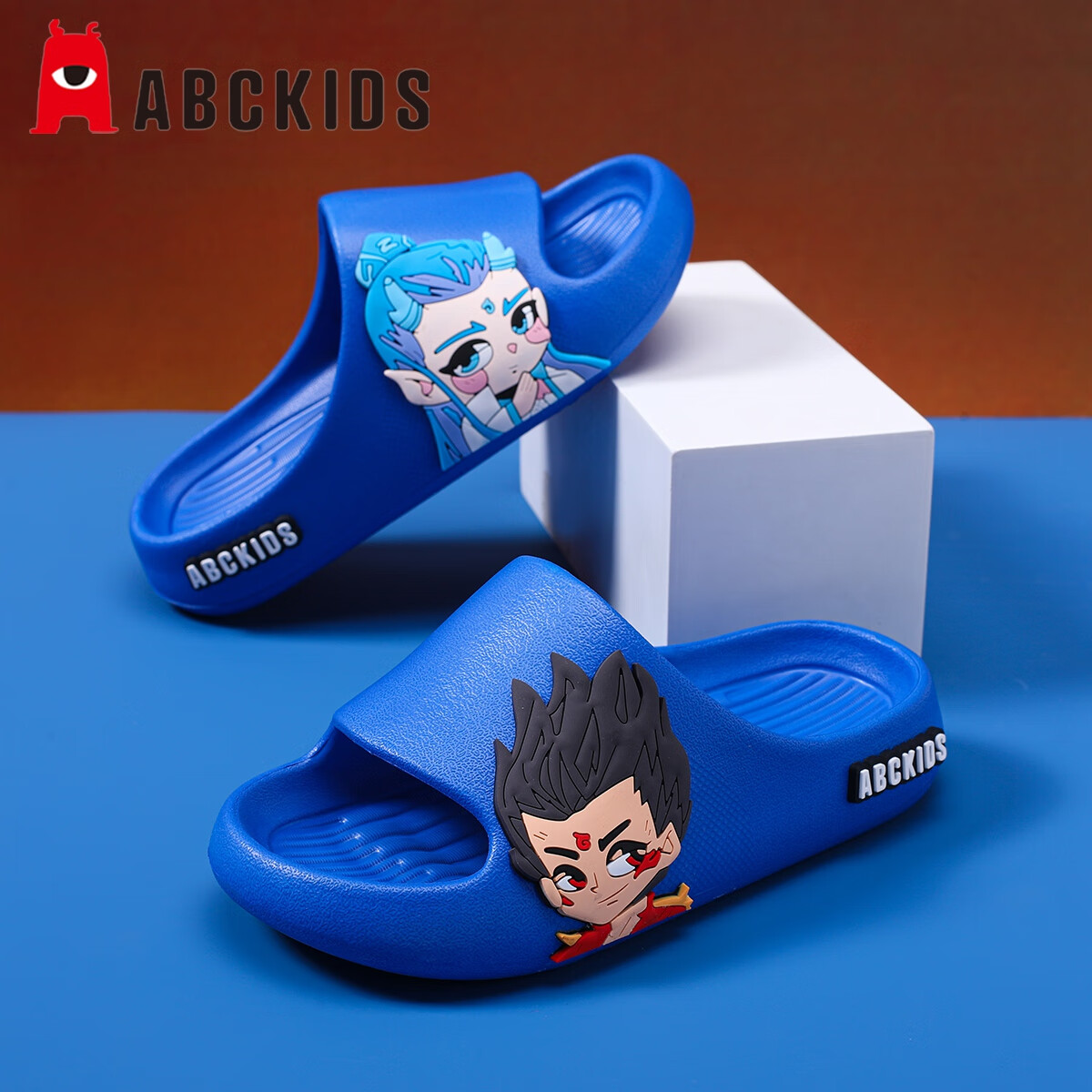 ABC KIDS Children's Summer Slippers Boys Girls Home Outdoor Flip Flops Aobing Nezha 8641 Navy Blue Size 28-29