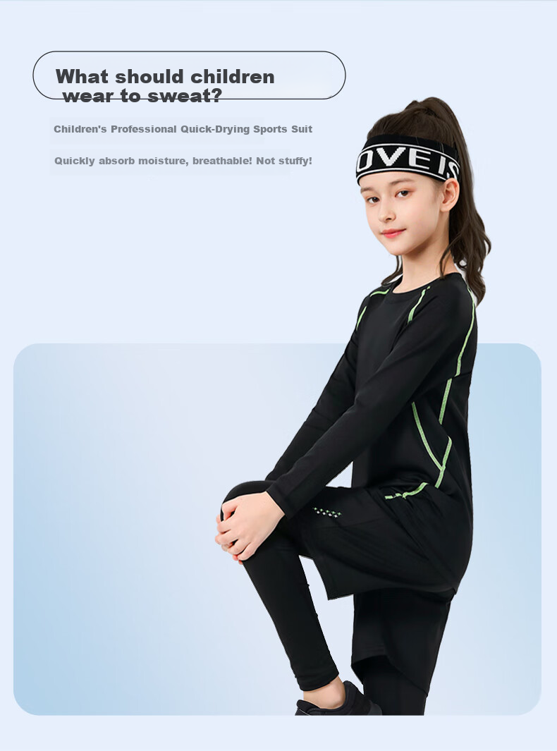 FANDIMU Children's Sports Set, Boys And Girls Badminton Basketball Tight-Fitting Base Layer, Breathable High-Elasticity Morning Jogging Training Running Suit 2