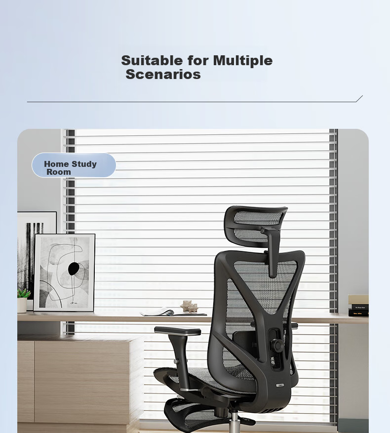 Deli KF231-J Ergonomic Office Chair Gaming Chair Executive Chair Seat, Black (With Footrest) 20