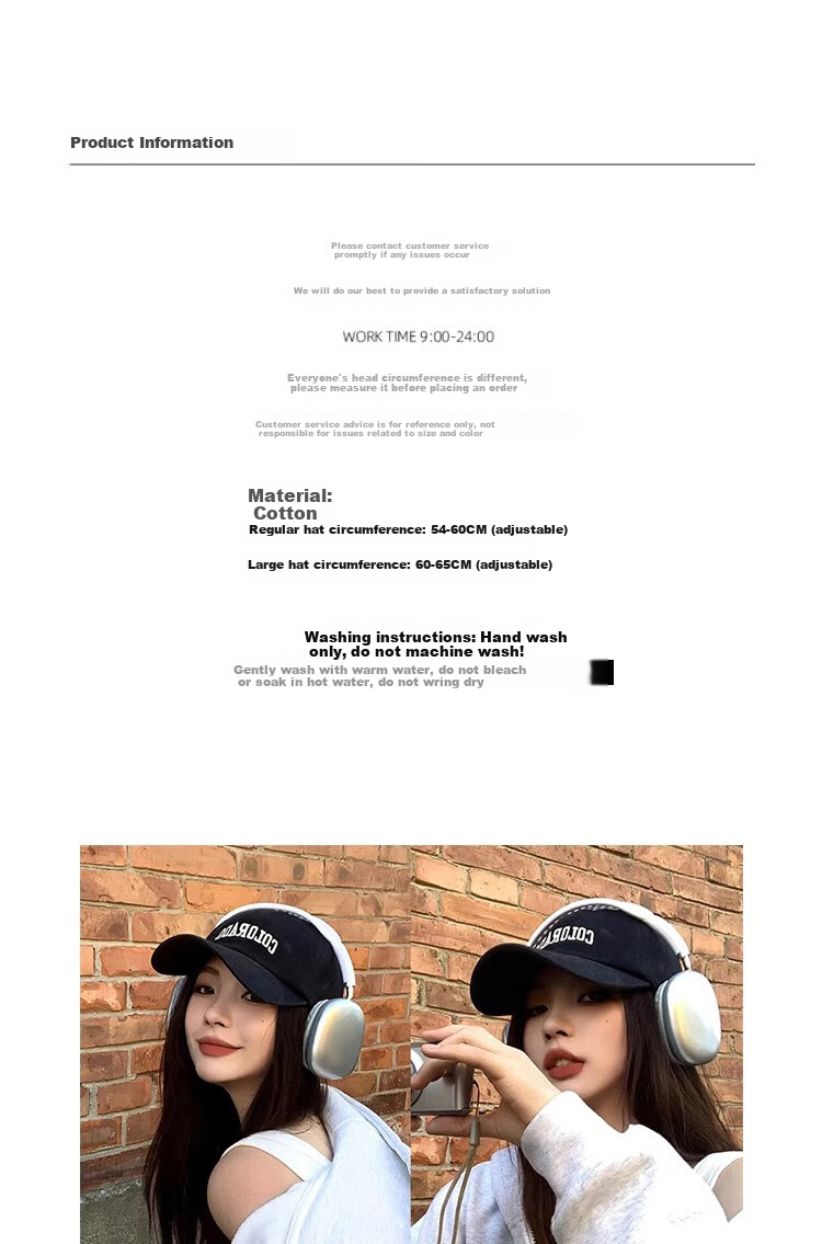HAOGUAN Baseball Cap for Women, Face-Slimming New Style Large Head Circumference Men's Hat with Deepened And Widened Brim, Round Face Baseball Cap 2
