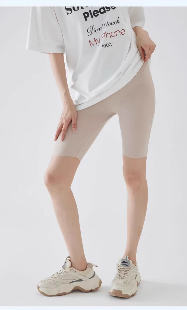 Xueqiman Women's 5-Minute Sharkskin Shorts Summer Seamless Ice Silk Ultra-Thin Fitness Plus Size Outerwear Yoga Safety Leggings Shorts 11