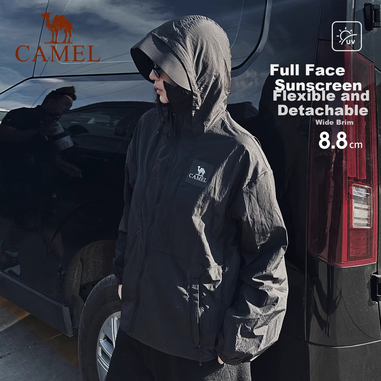 CAMEL Outdoor Sun Protection Clothing, Spring And Summer UV-Resistant Breathable Skin Coat, 8125 Phantom Black, Men's And Women's Style S