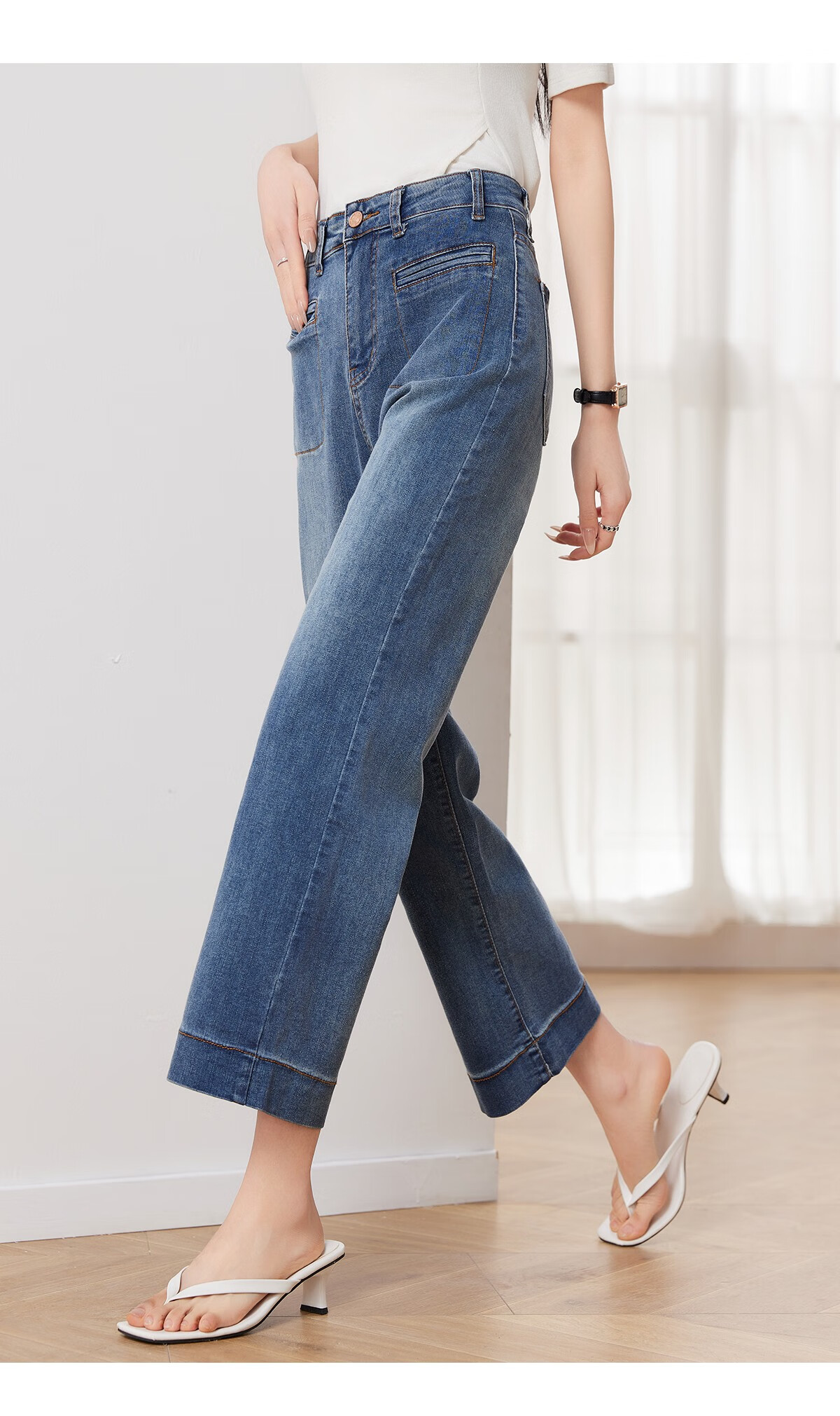 Taxiang High-Waisted Jeans for Women with Pockets, Wide-Leg Pants, Versatile Straight-Leg Trousers, Fashionable Women's Pants, Long Pants T143N1016 19