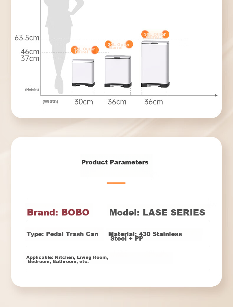 BOBO Stainless Steel Kitchen Trash Can, 20L Titanium Gray Foot Pedal Trash Can with Lid, Large Size for Living Room And Home Use, Model 8858 15