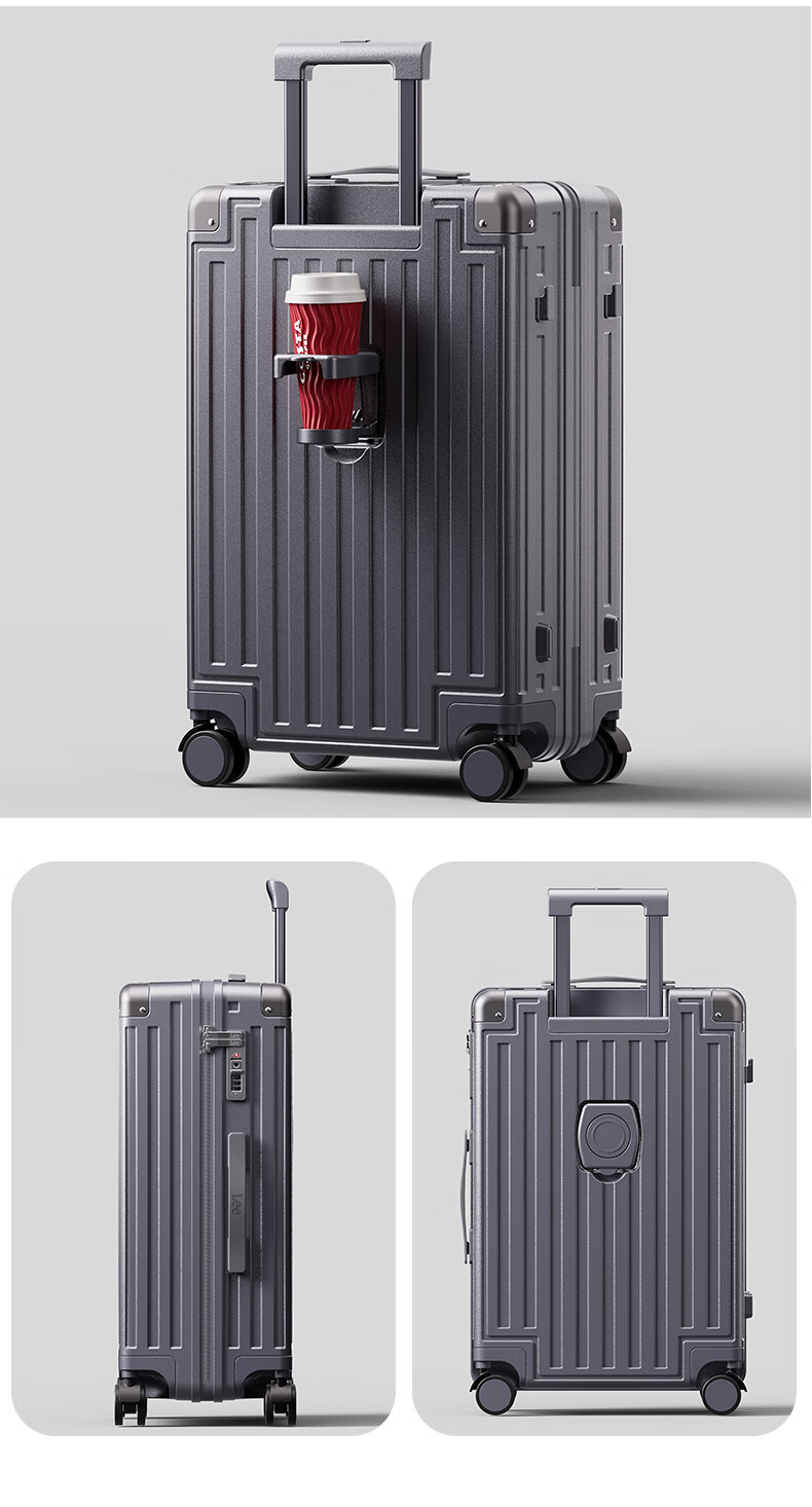 Lee High-Quality Suitcase with Cup Holder, Multifunctional Luggage, Travel Case, Student Password Lock Suitcase, Aurora White, 26 Inches 9