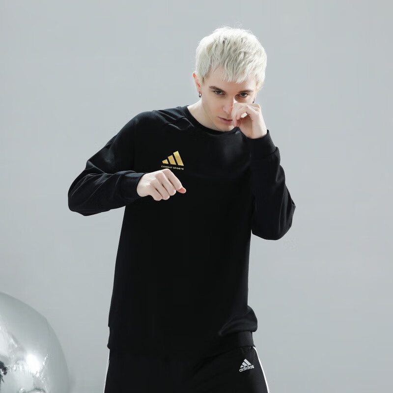 Adidas Men's Sweatshirt, Spring Outdoor Running Sports Pullover, Windproof Warm Breathable Sportswear, Black/white, 3XL
