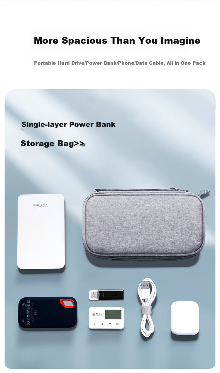 BUBM Power Bank Storage Pouch, Xiaomi 2 Romoss Portable Charger Protective Case, Multifunctional Cable Storage Box, Earphone And Digital Accessory Organizer Bag, Gray, Double-Layer 5