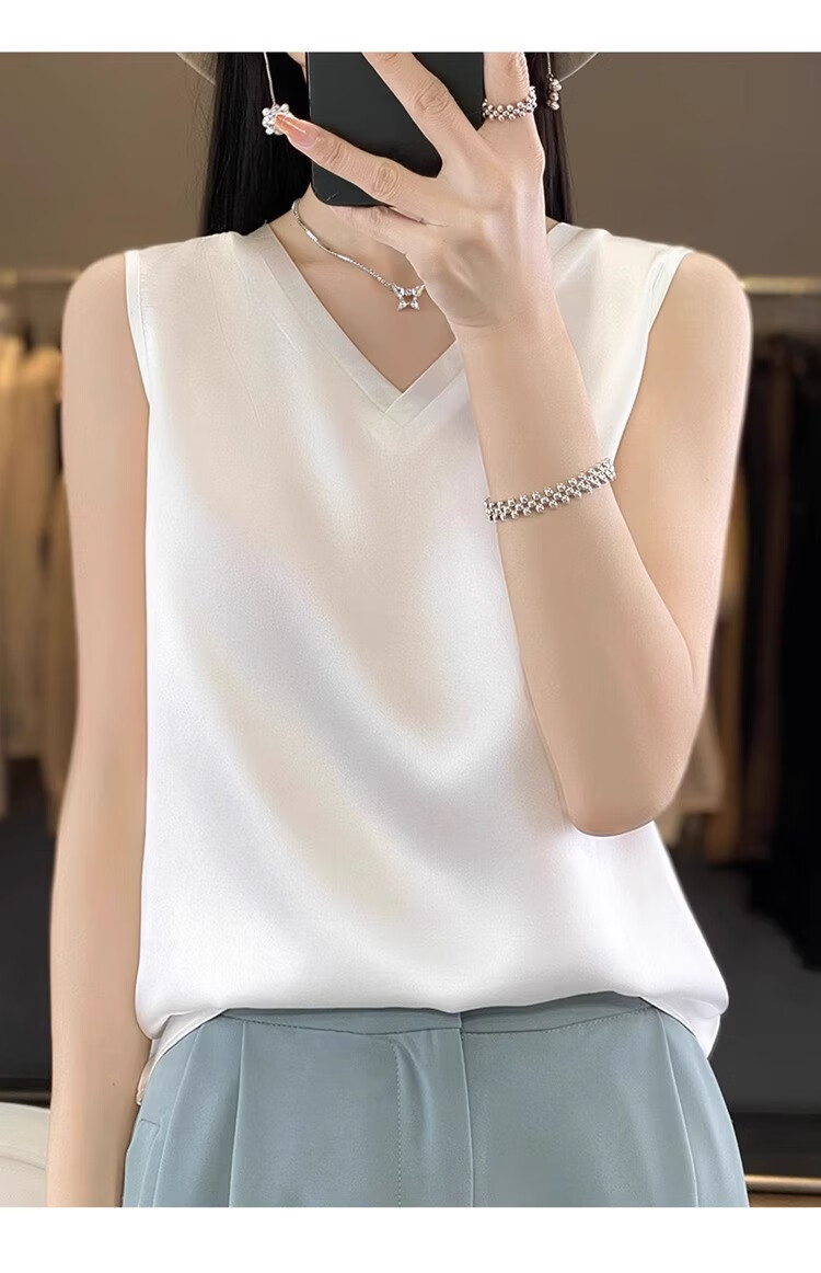 GUJIN Double V-Neck Premium Ice Silk Camisole Women's Innerwear Suit Base Layer Faux Silk Satin Tank Top Spring 10