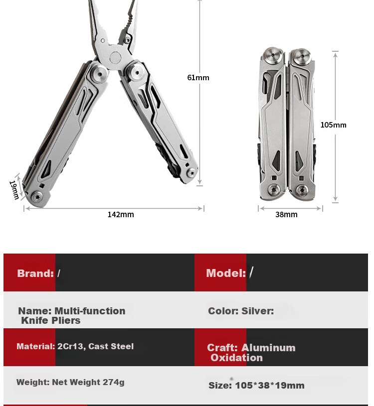 GEDUN Multi-Functional Tool Pliers, Folding Pliers, Portable Survival Knife, Outdoor Emergency Rescue Tools, Tactical Pliers, Wrench, Scissors 16
