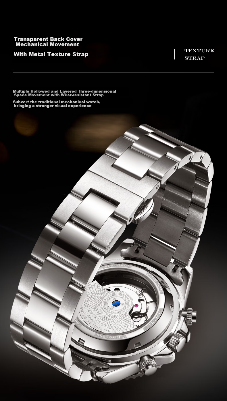 MARK FAIRWHALE Competitive Diving Series Men's Skeleton Mechanical Watch, Automatic Chinese Watch, Qixi Gift for Husband, 6010 9