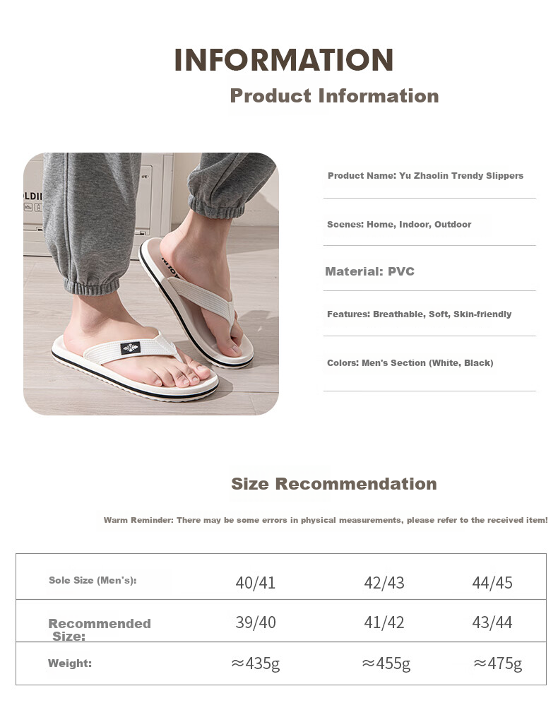 YUZHAOLIN Flip Flops for Men And Women, Beach Sandals, Outdoor Slippers, Thong Sandals, YE408 White, Size 42/43 3