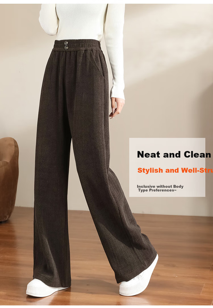 Dme [True Slim Wide-Leg Pants] High-Waisted Slimming Versatile Draping Straight Casual Trousers, Lazy Style Textured Floor-Length Pants 4