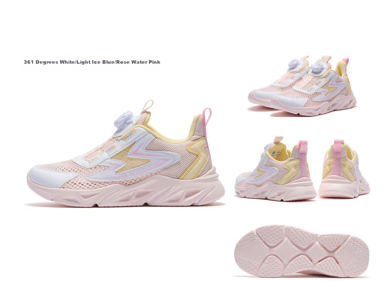 361° Children's Shoes, Kids' Running Shoes Summer, Boys And Girls 3-14 Years Old, Large Mesh Rotary Knob Running Shoes, Pink 36 34