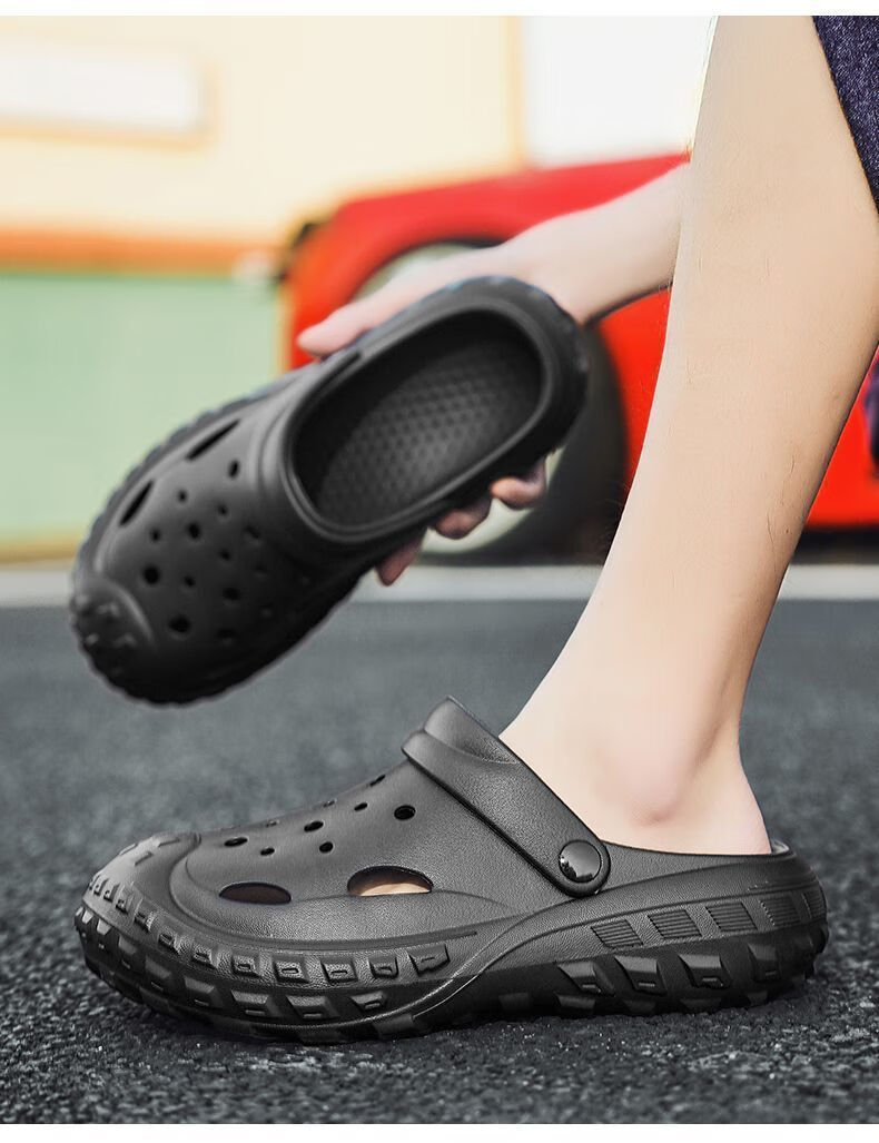 RENBEN Perforated Shoes, Unisex Sandals, Casual Dual-Use Beach Shoes, Closed-Toe Slippers, Indoor And Outdoor Non-Slip, 899 Green, Size 36-37 10