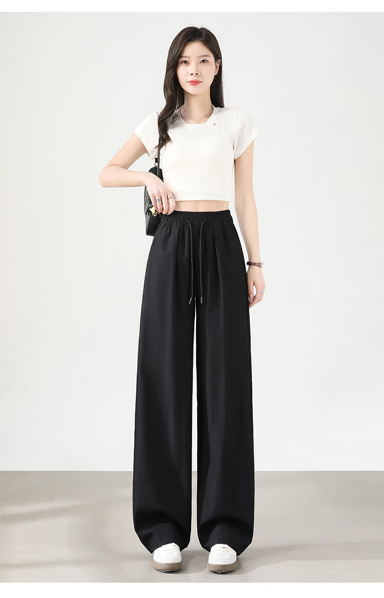 Borui Women's Casual Pants Summer Thin 2026 New High Waist Draped Loose Quick-Dry Wide-Leg Lazy Style Ice Silk Pants 35