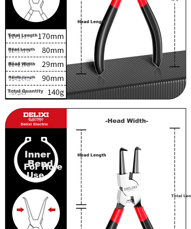 DELIXI ELECTRIC Spring Pliers Set, Internal And External Use, Four-Piece Set, Ring Pliers, Expansion Pliers, 7-Inch Spring Pliers Set 16