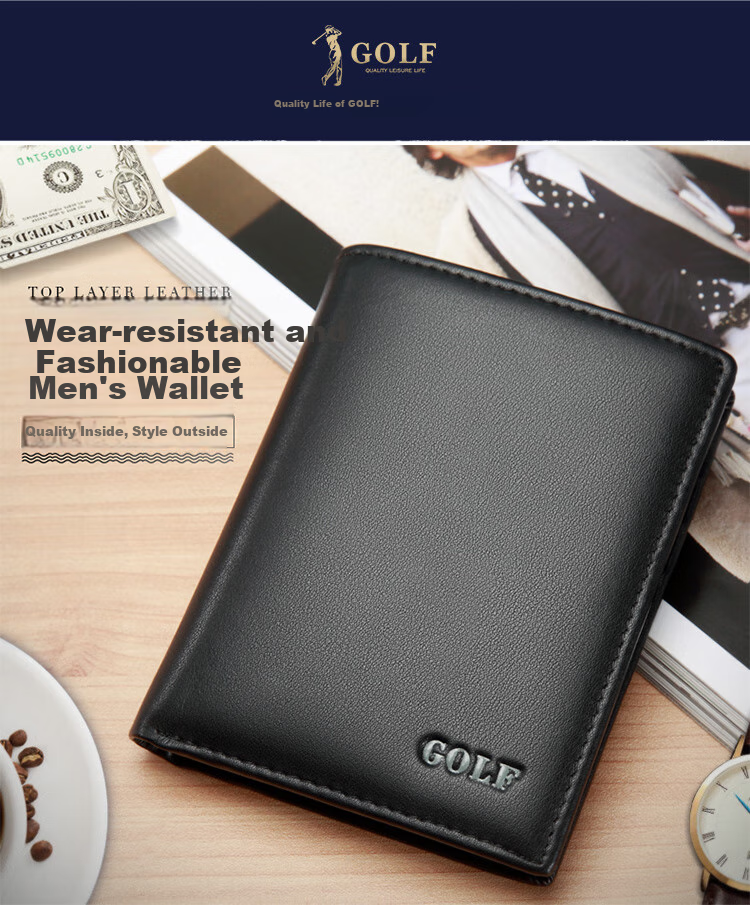 GOLF Men's Wallet, Vertical Style, Soft Leather Billfold, Multi-Card Slots, Bank Card Holder, Business Casual, Lightweight Coin Purse, Gift Box Packaging 1