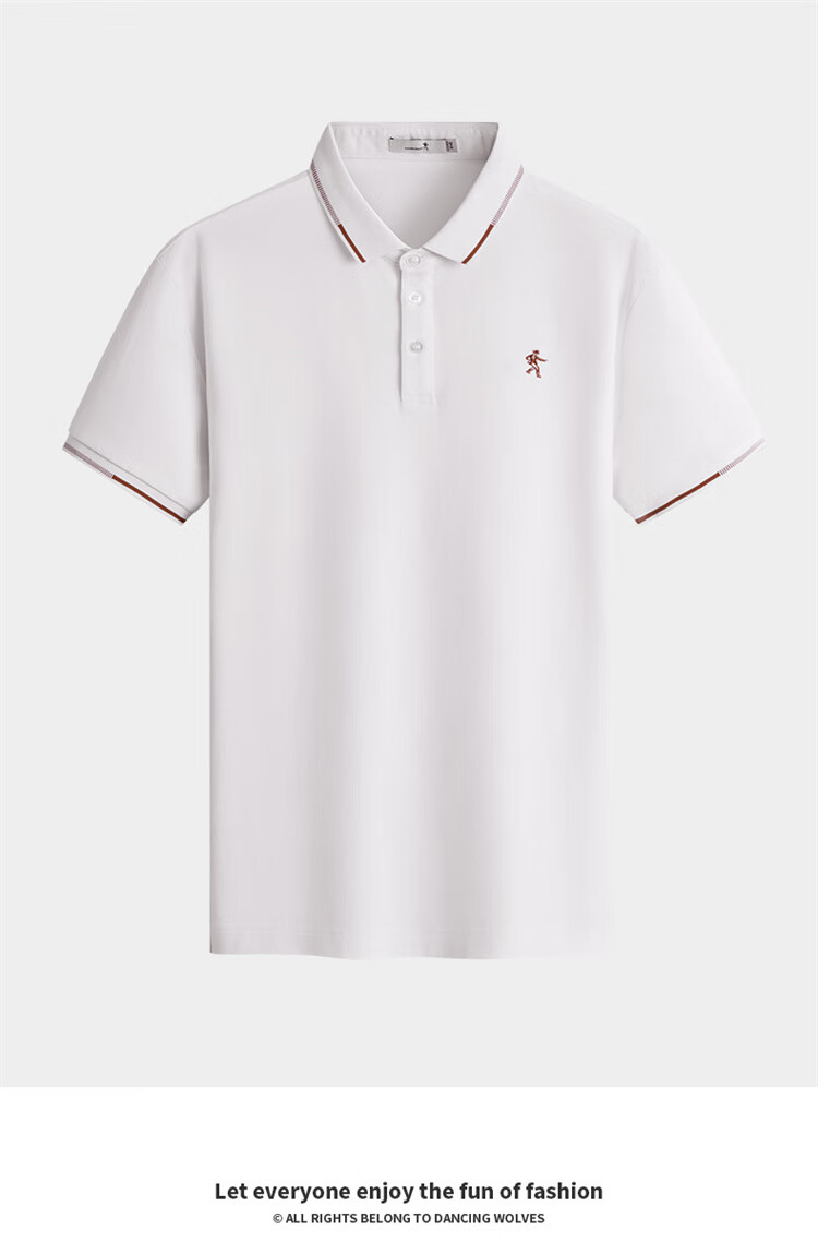 DANCING WOLVES [100% Pure Cotton] Commuter Collar Contrast Color Men's Short-Sleeve Polo Shirt, 803 White, Size 175 1