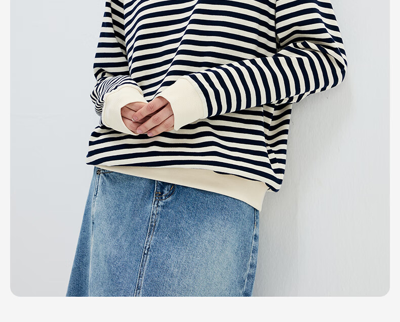 Navikail Italian Small Sailboat Women's Cotton Loose Long Sleeve Sweatshirt Striped Crew Neck T-Shirt 2315005501 Red White L 2
