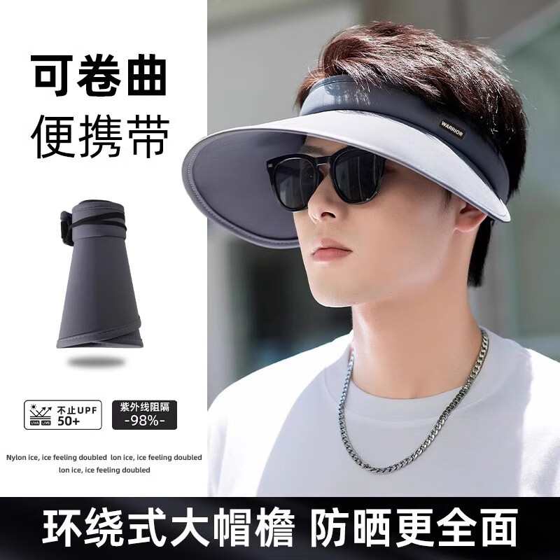 Warrior Ice Silk Wide Brim Sun Protection Sports Hat for Men, Outdoor UV-Resistant Summer Visor Sun Hat, Outdoor Sports Sunshade Cap