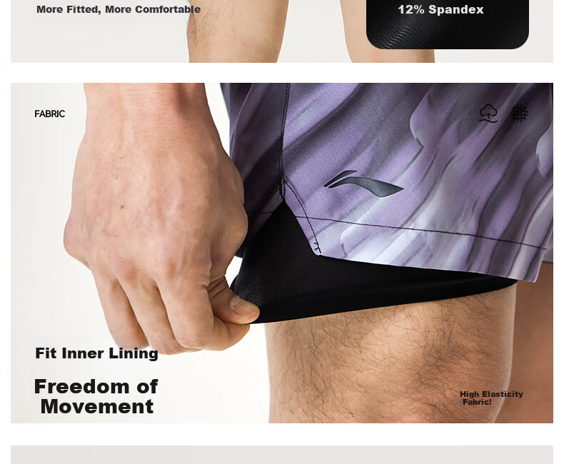 Li-Ning Swimming Trunks for Men, Anti-Embarrassment Swim Shorts, Knee-Length Two-In Water And Land Dual-Use Beach Shorts, 0222 Black 2XL 9