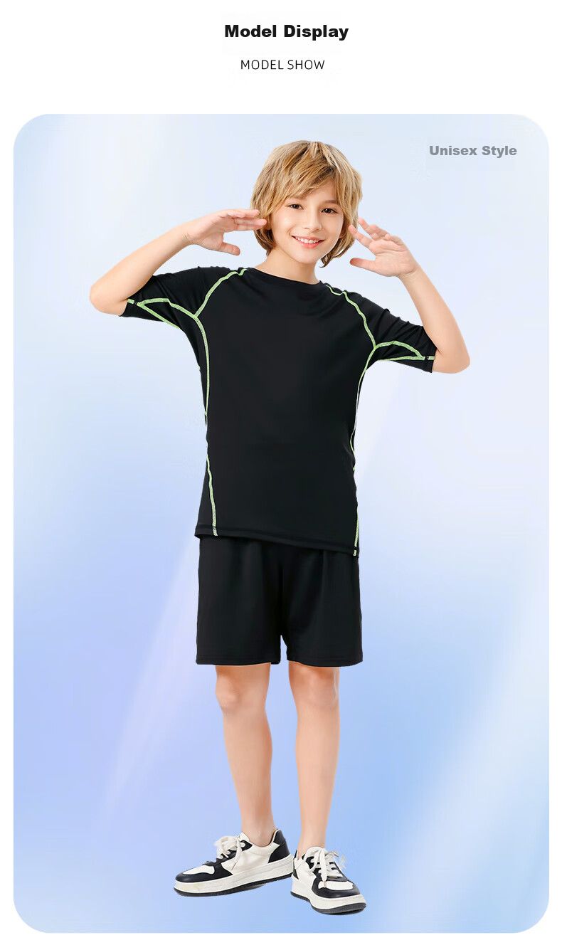 FANDIMU Children's Sports Set, Boys And Girls Badminton Basketball Tight-Fitting Base Layer, Breathable High-Elasticity Morning Jogging Training Running Suit 11
