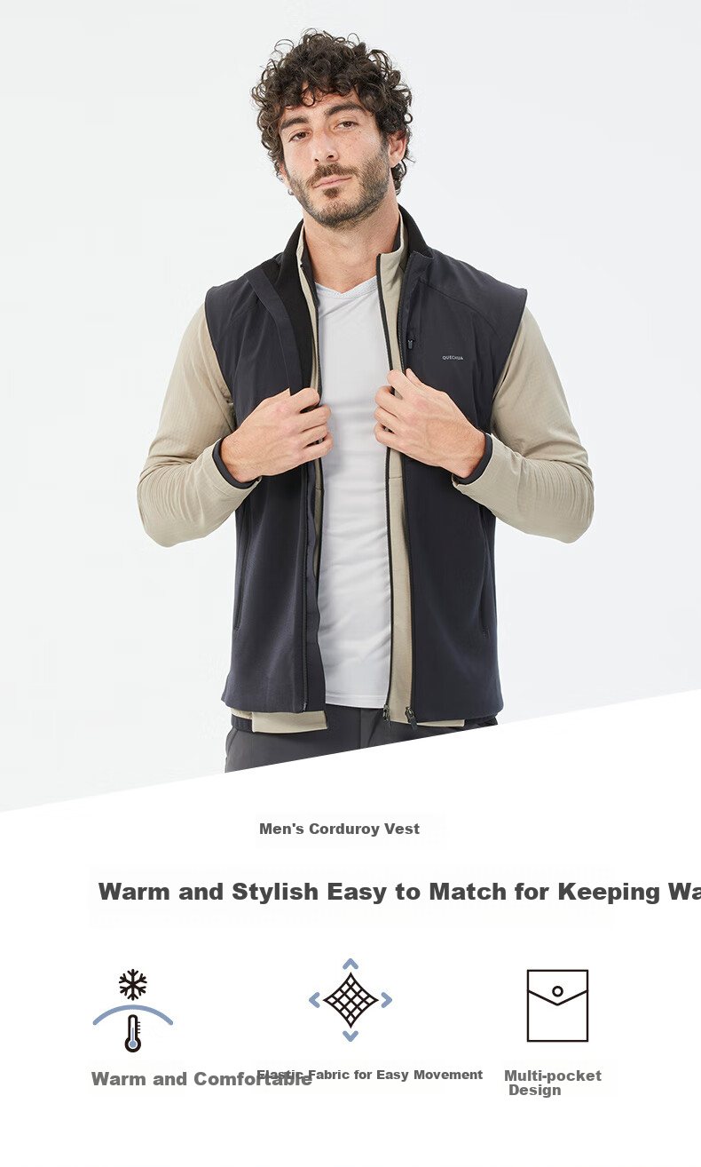 DECATHLON Fleece Jacket Men's Inner Layer Coral Fleece Vest Hiking Fleece Vest Black 2XL-4719073 1