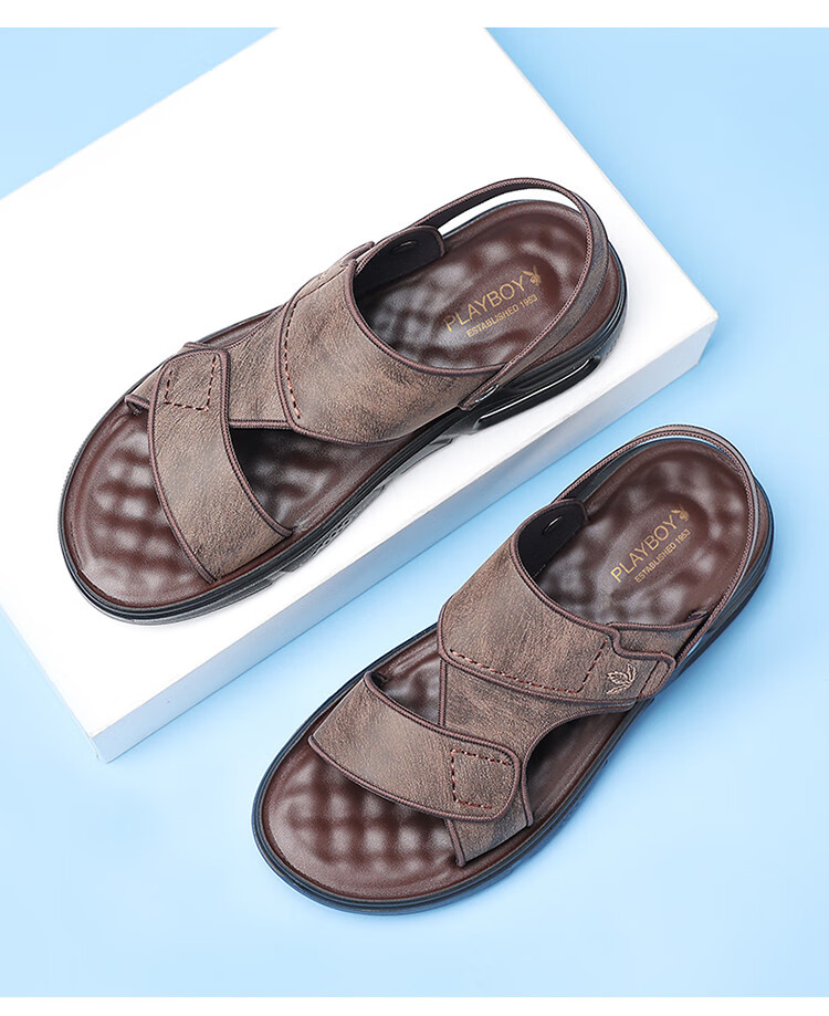 PLAYBOY Men's Outdoor Lightweight Breathable Trendy Comfortable Fashion Air Cushion Sandals Gray Brown Size 42 14
