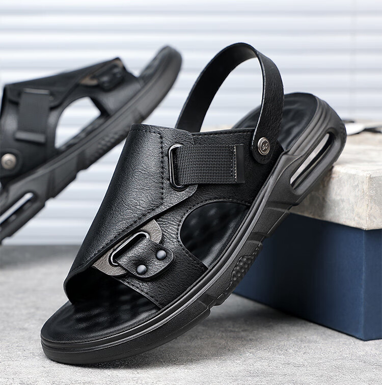 PLAYBOY Men's Lightweight Simple Trendy Comfortable Fashion Air Cushion Sandals Black Size 44 6