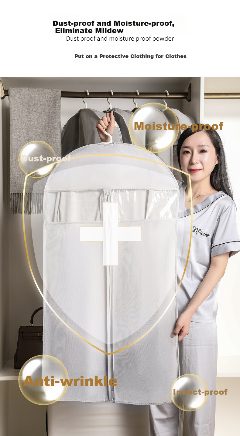 JEKO&JEKO Clothing Dust Cover Set of 10 Pieces for Coats And Down Jackets, Transparent Garment Storage Bags, Hanging Clothes Bags, Gray 1