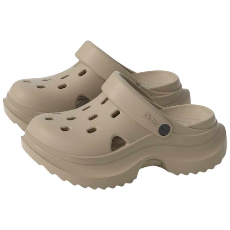Poxi Summer Beach Platform Heightening Casual Crocs-Style Shoes for Petite Women, Khaki Color, Size 38-39