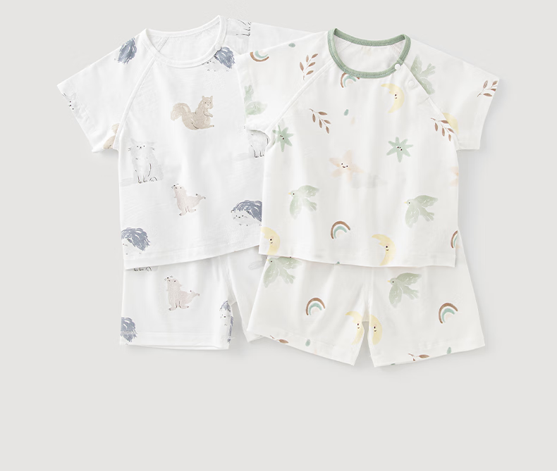 Guaiqixiong Infant Pure Cotton Short-Sleeve Shorts Two-Piece Set, Summer Thin Style, Home Baby Summer Outfit, T-Shirt And Pants 10