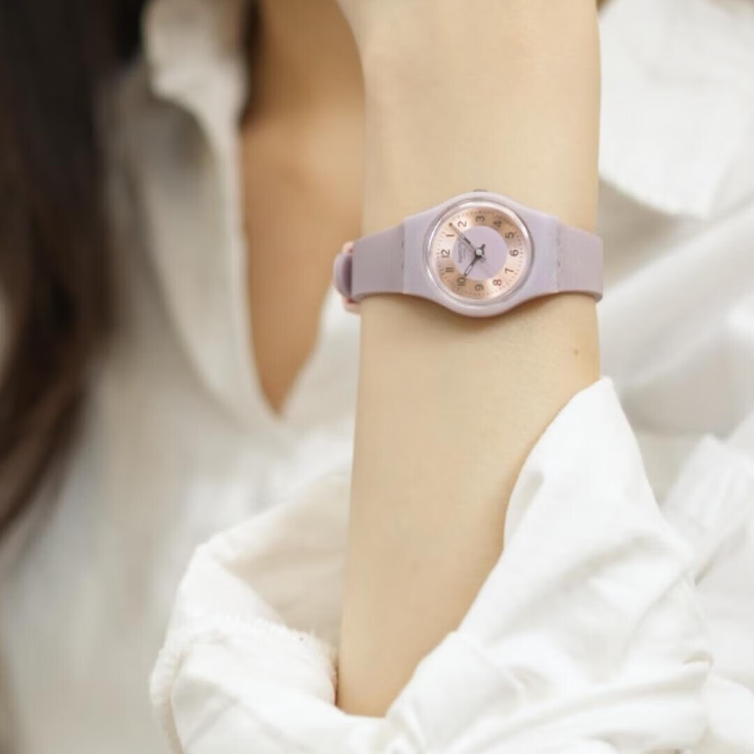 Swatch Swiss Watch, Compact Quartz Watch for Middle And High School Exams, Graduation Gift for Women, Light Purple Luminous