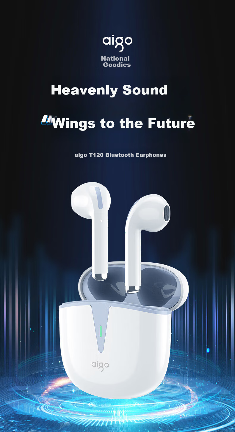 Aigo Wireless Bluetooth Earphones True Wireless Semi In-Ear Sports Running Music Gaming Headphones Compatible with Android Phones And Computers for Students Low Latency T120 White 1