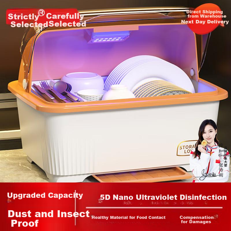 Jingyan Disinfection Bowl And Chopstick Storage Box, Bowl Cabinet with Lid, Utensil Organizer, Dish Rack for Home Use, Draining Bowl And Plate Holder