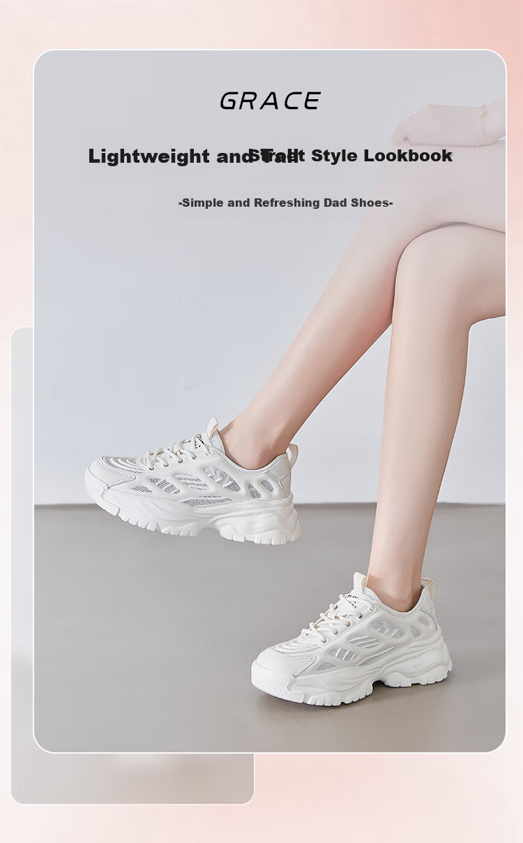ZHR Dad Shoes for Women, Summer Lightweight Sports Casual Shoes, Breathable Mesh Women's Shoes, QK05E, Beige, Size 37 1