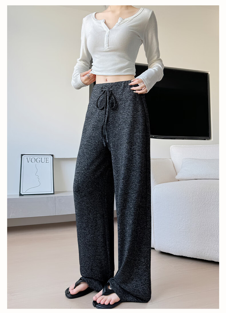 FitonTon Women's Horizontal Striped Knit Towel Pants, New Spring And Summer Style, Slimming Straight-Leg Sweatpants, Casual Lazy-Style Trousers 12