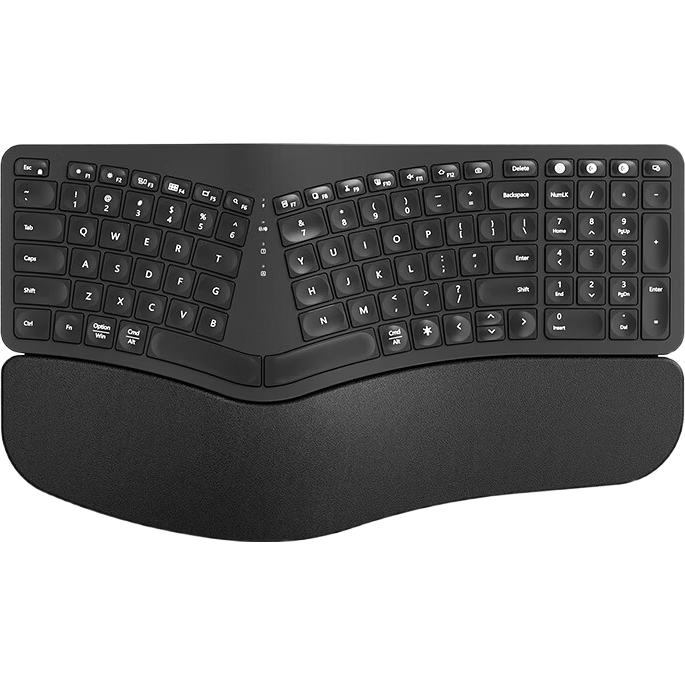 B.O.W Hangshi HD315B Dual-Mode Wireless Bluetooth Charging Keyboard Office Universal Ergonomic Keyboard with Palm Rest Soft Pad Backlit Keyboard Black