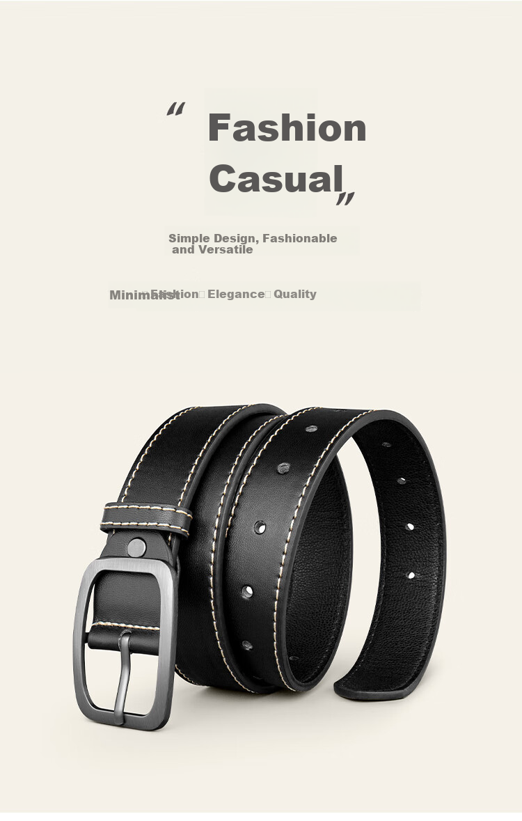 COW Men's Leather Belt with Pin Buckle, Summer Jeans Belt, Casual Birthday Gift for Husband Or Father's Day Present 1