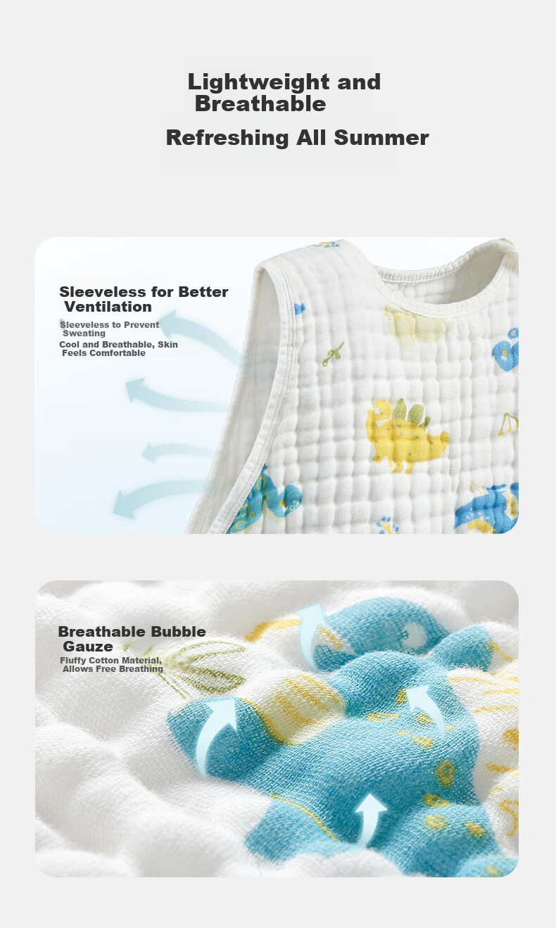 Kidsneed Baby Sleeping Bag, Newborn Pure Cotton Gauze Sleeveless Vest, Infant Spring And Autumn Belly Protection Pajamas, Anti-Kick Blanket, Four-Layer Size L 5