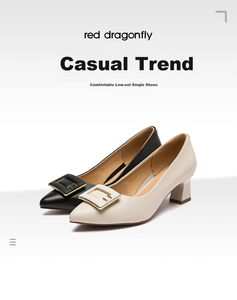 RED DRAGONFLY Chunky Heel Women's Pumps, Spring Cowhide Pointed Toe High Heels, Professional Leather Shoes WLB15315 Beige 39 1