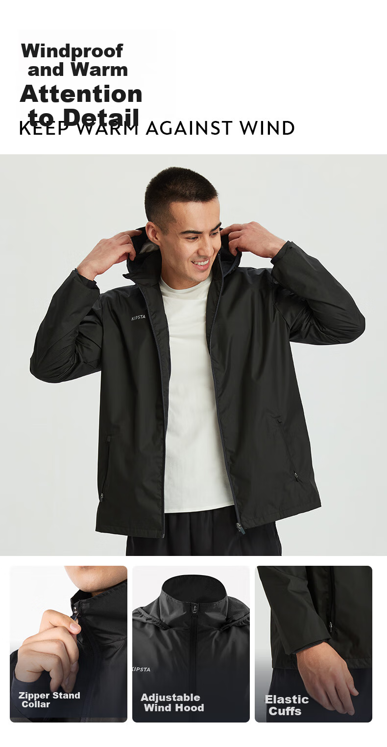 DECATHLON Men's Sports Jacket, Quick-Drying, Lightweight, Windproof, Rain-Resistant, Soccer Jacket, Shadow Black, Size S, 4547615 5