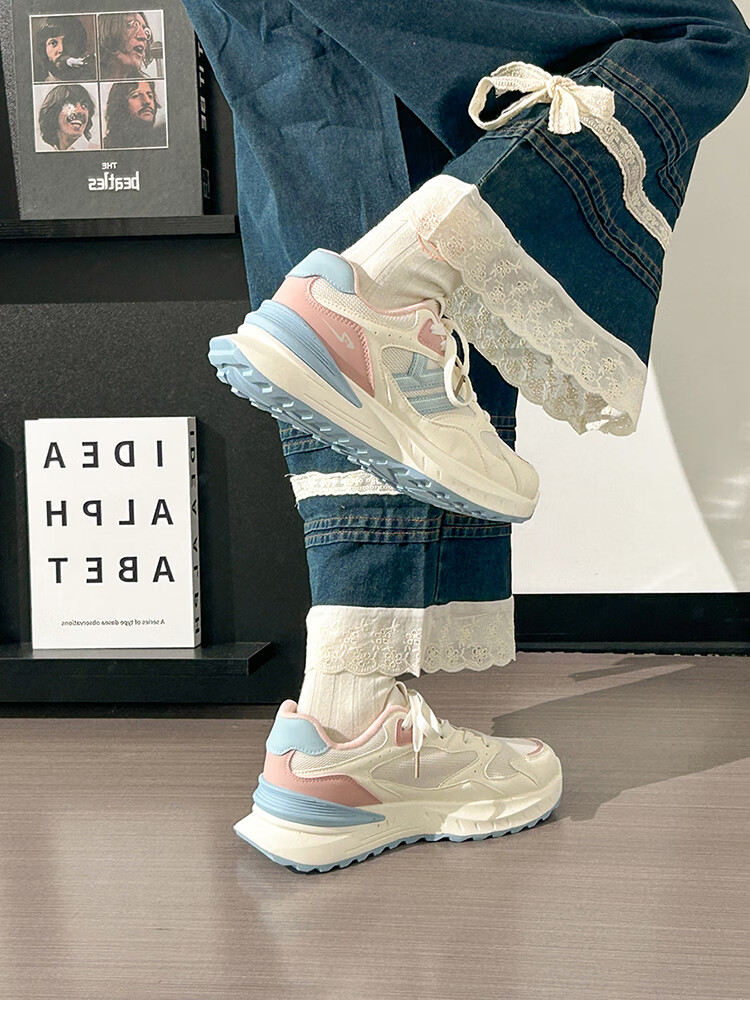 RENBEN Women's Dad Shoes, New Spring/summer 2025 Style, Dopamine Breathable Thick-Soled Sports Casual Shoes, White/blue/pink, Size 36 4