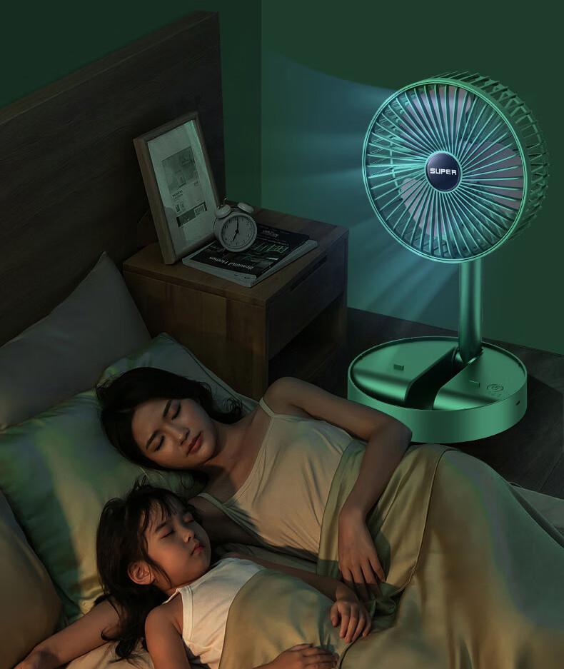 Dipuer Foldable Retractable Small Fan, Desktop Office Dorm Small Electric Fan, USB Rechargeable Portable Home Outdoor Floor-Standing High-Power Mini Fan - Gree 15