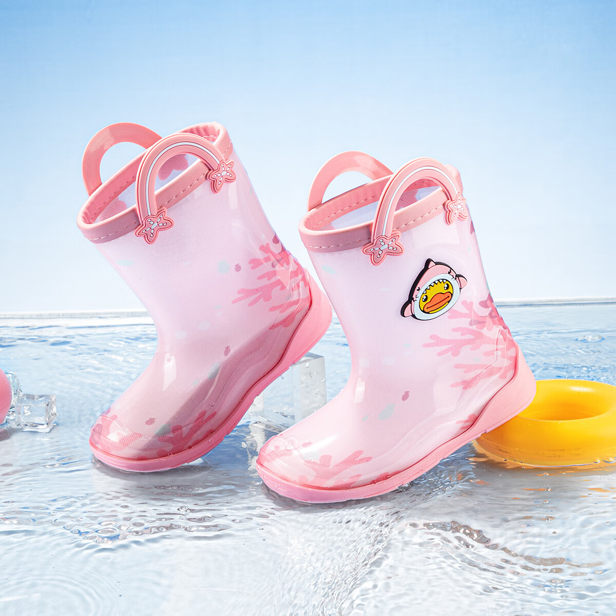 B.Duck Kids Yellow Duck Children's Rain Shoes Girls Cartoon Waterproof Water Shoes Boys Waterproof Rubber Shoes Baby Rain Boots 5913 Pink Size 26