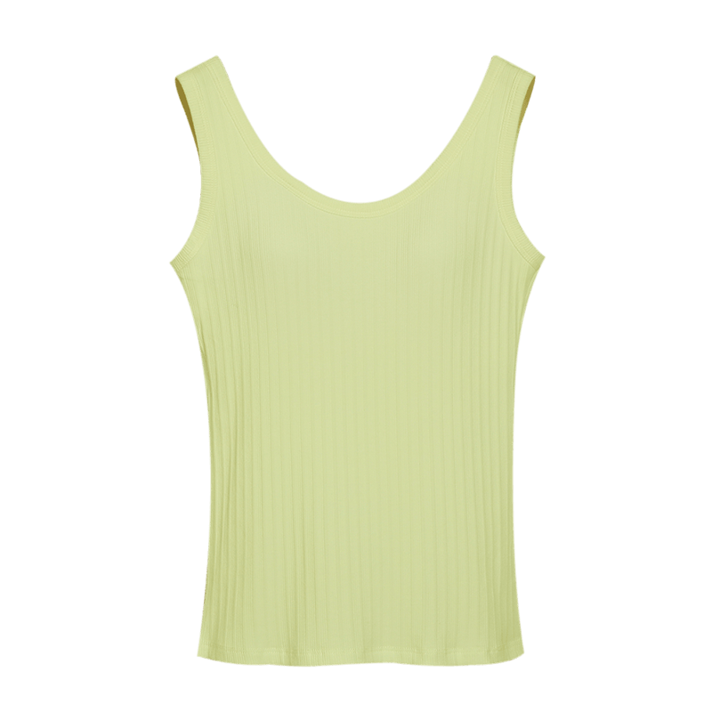 Hongdou Women's Soft Cotton Stretch Vertical Stripe Vest with Chest Pad, Simple and Wearable Outerwear Tank Top