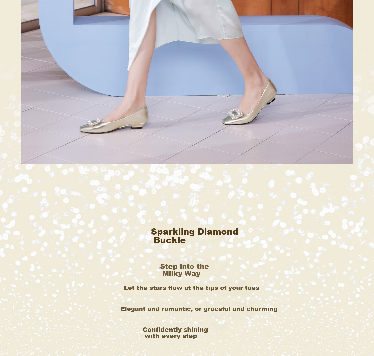 COMELY Rhinestone Square Buckle Women's Flats, Spring New Style Genuine Leather Low-Heel French Gold Flat Shoes, Light Gold, Size 34 4